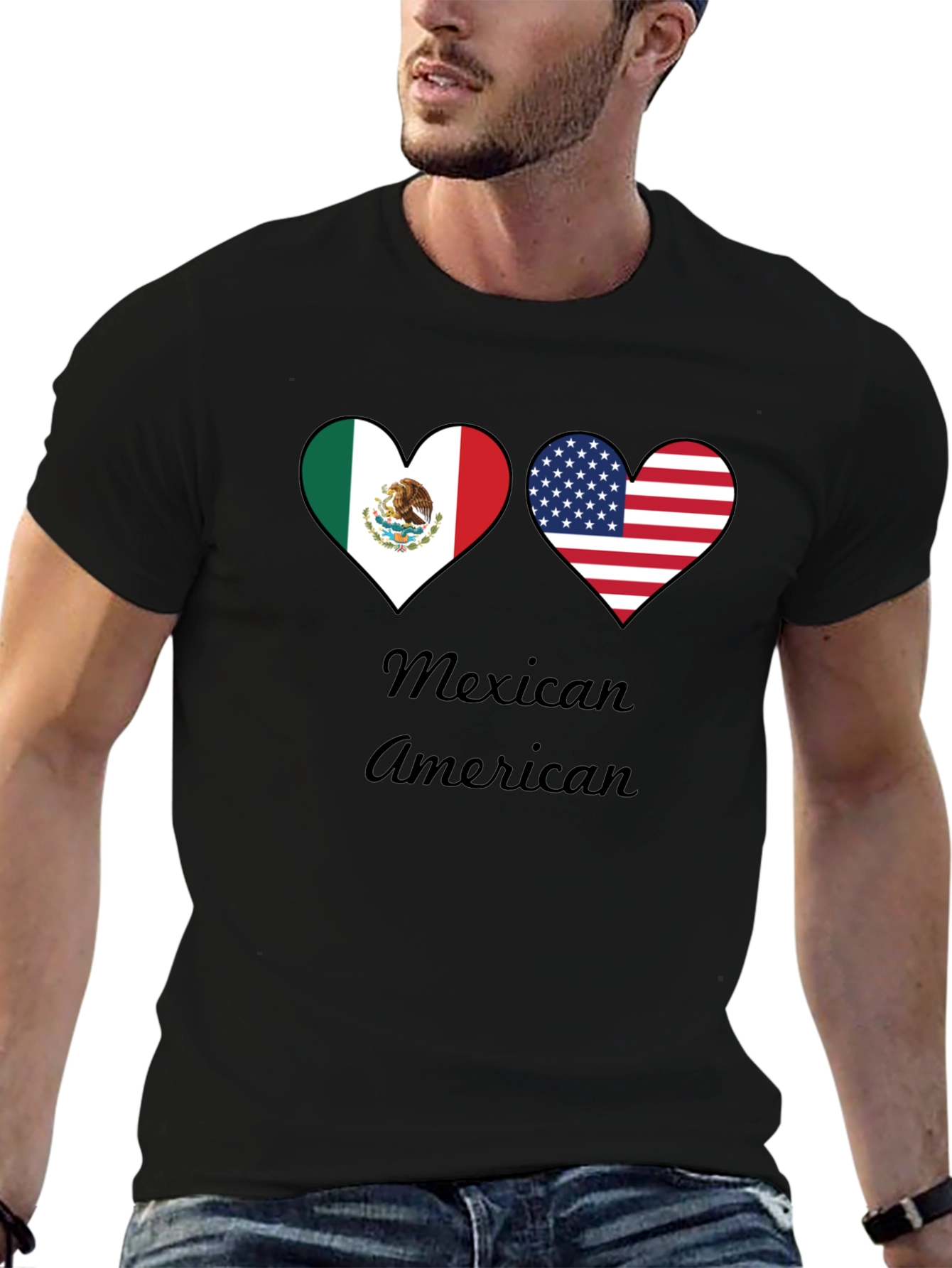 Mexican American Pride T-Shirt - Dual Heart Flag Design