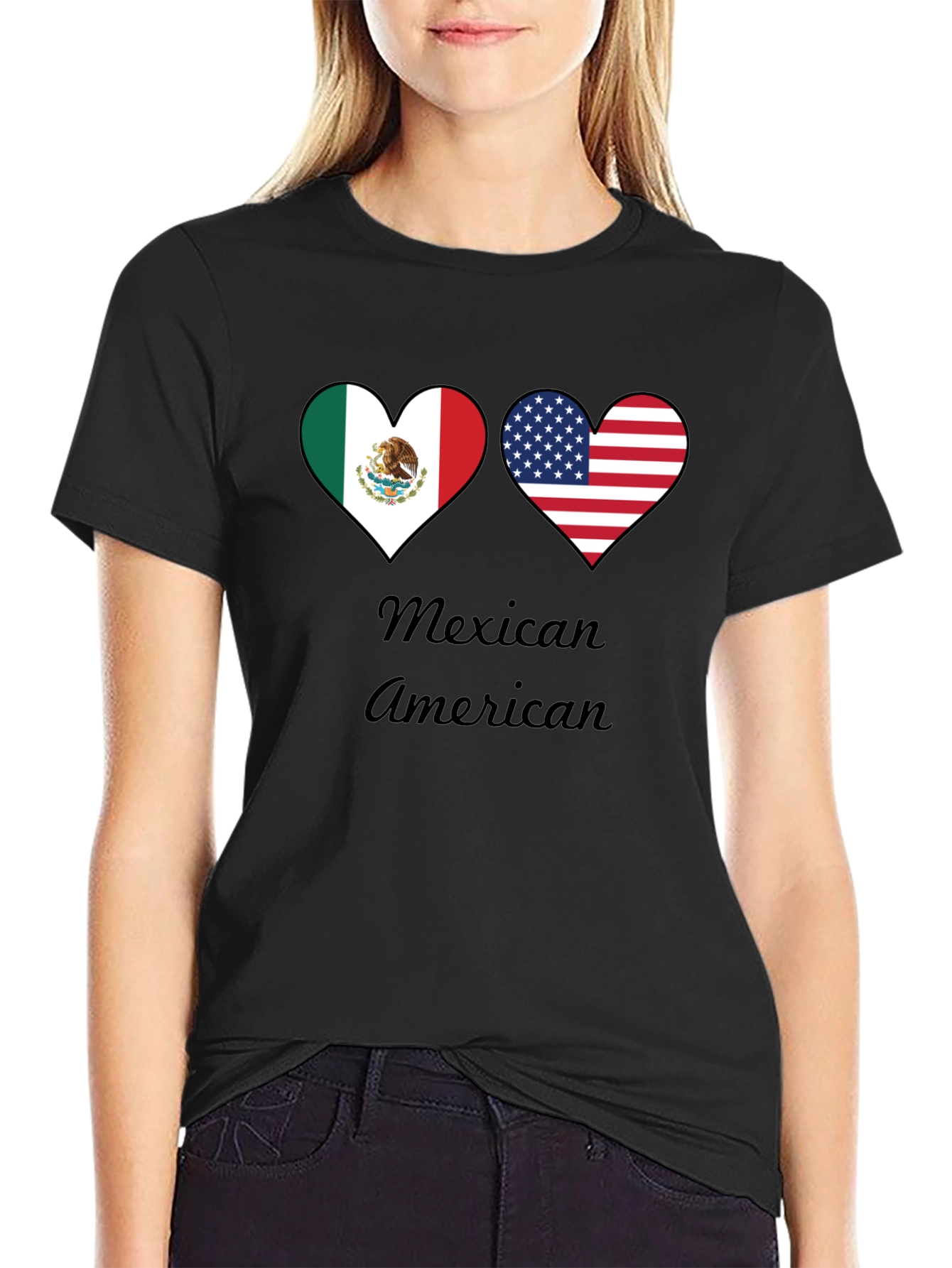 Mexican American Pride T-Shirt - Dual Heart Flag Design