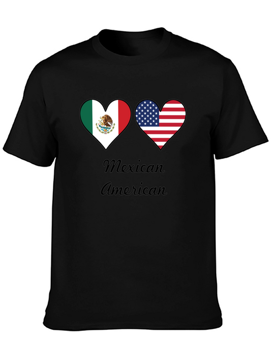 Mexican American Pride T-Shirt - Dual Heart Flag Design