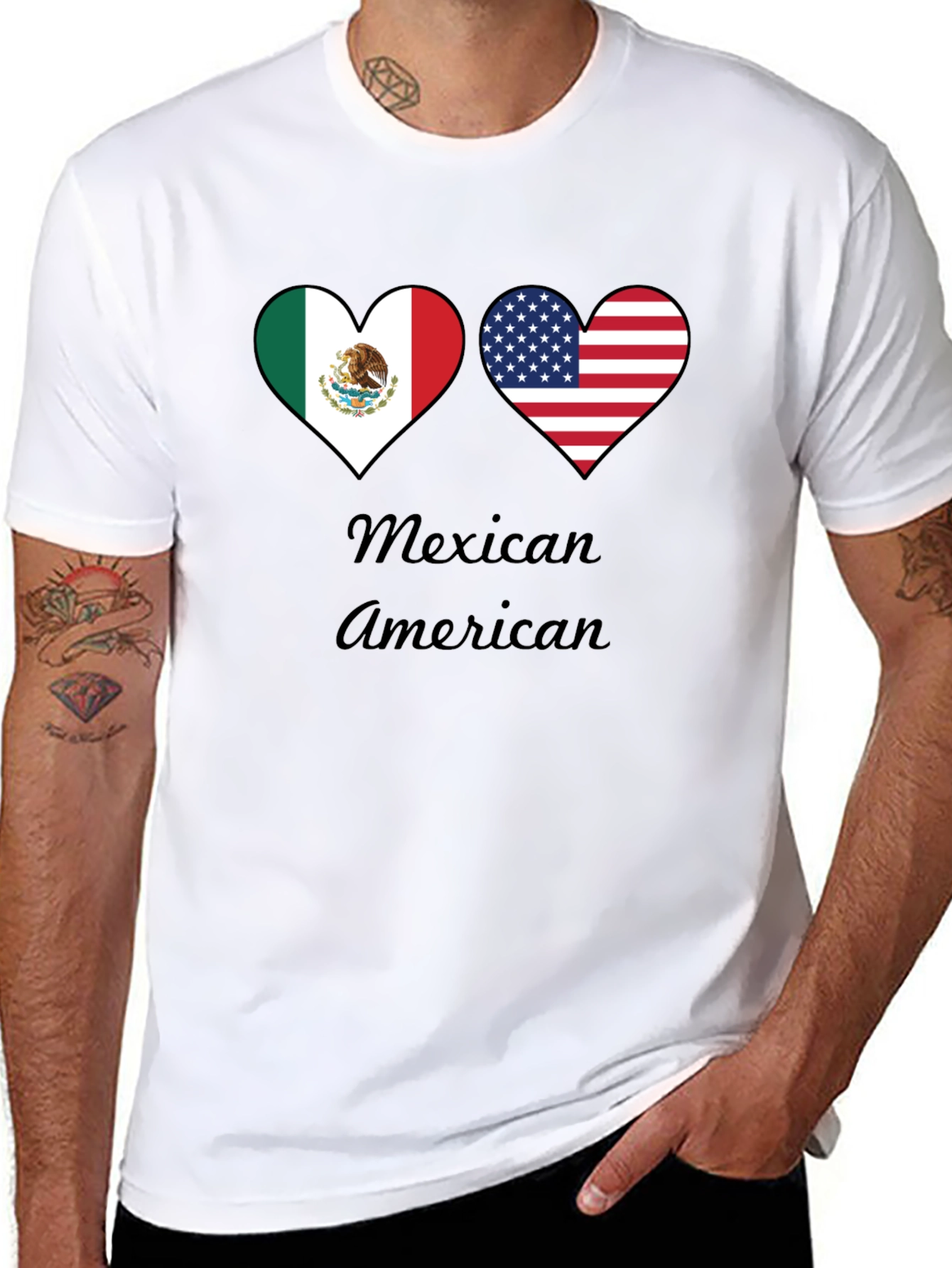 Mexican American Pride T-Shirt - Dual Heart Flag Design