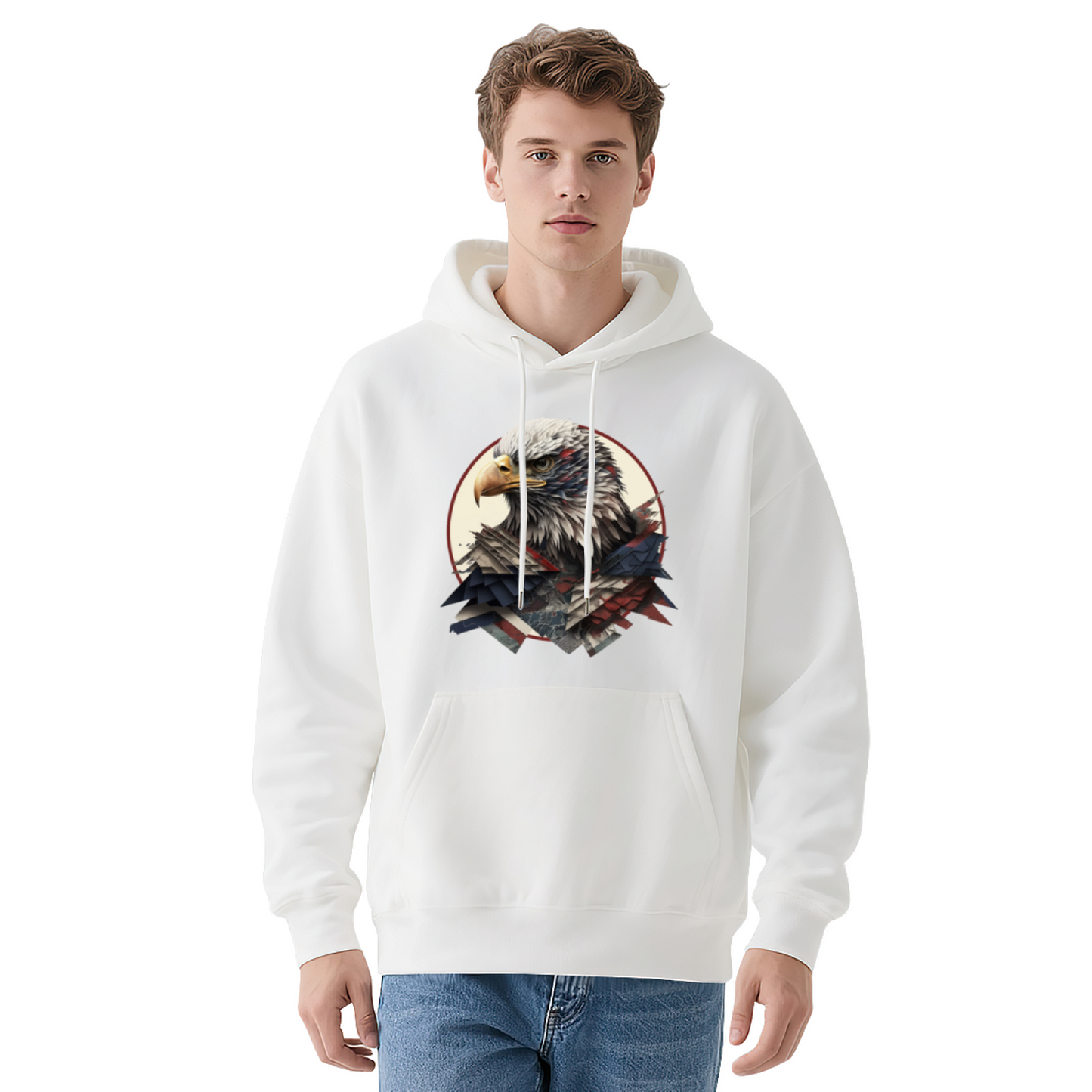 Bald Eagle American Flag Graphic Hoodie, Relaxed Comfort