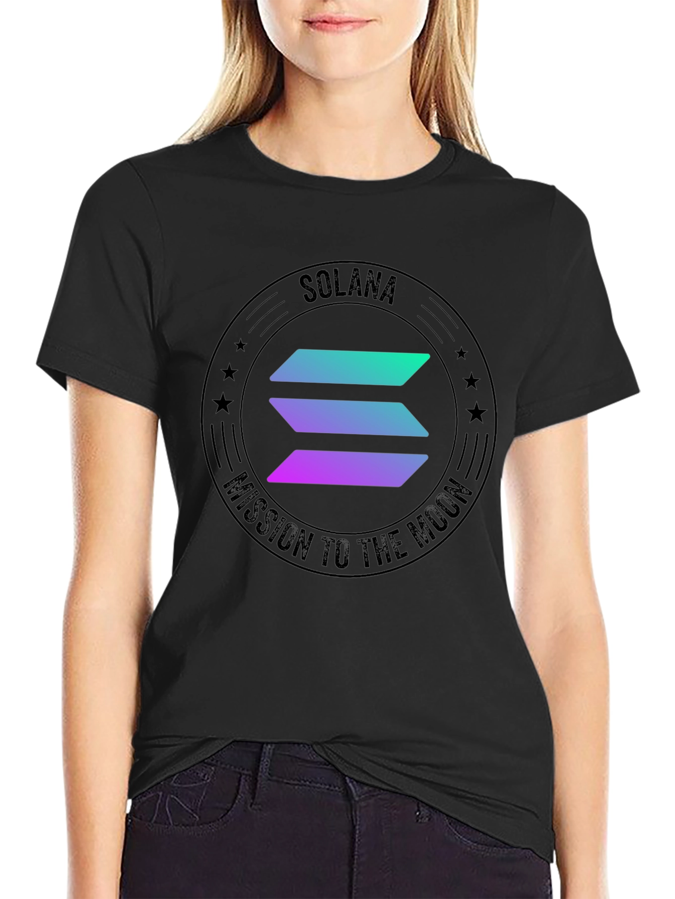 Solana Mission To The Moon Black T-Shirt