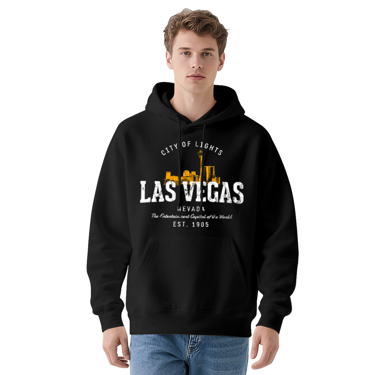 Vintage Las Vegas Cityscape Black Hoodie