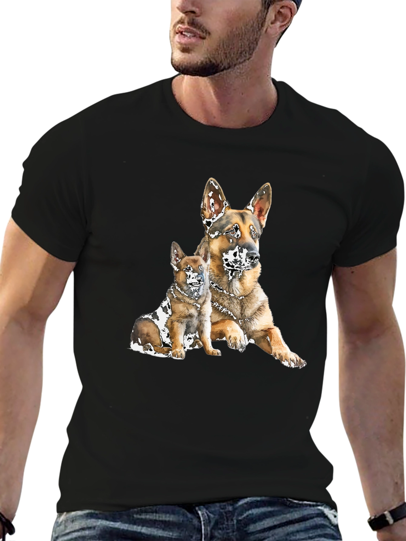German Shepherd Dog Graphic Black T-Shirt