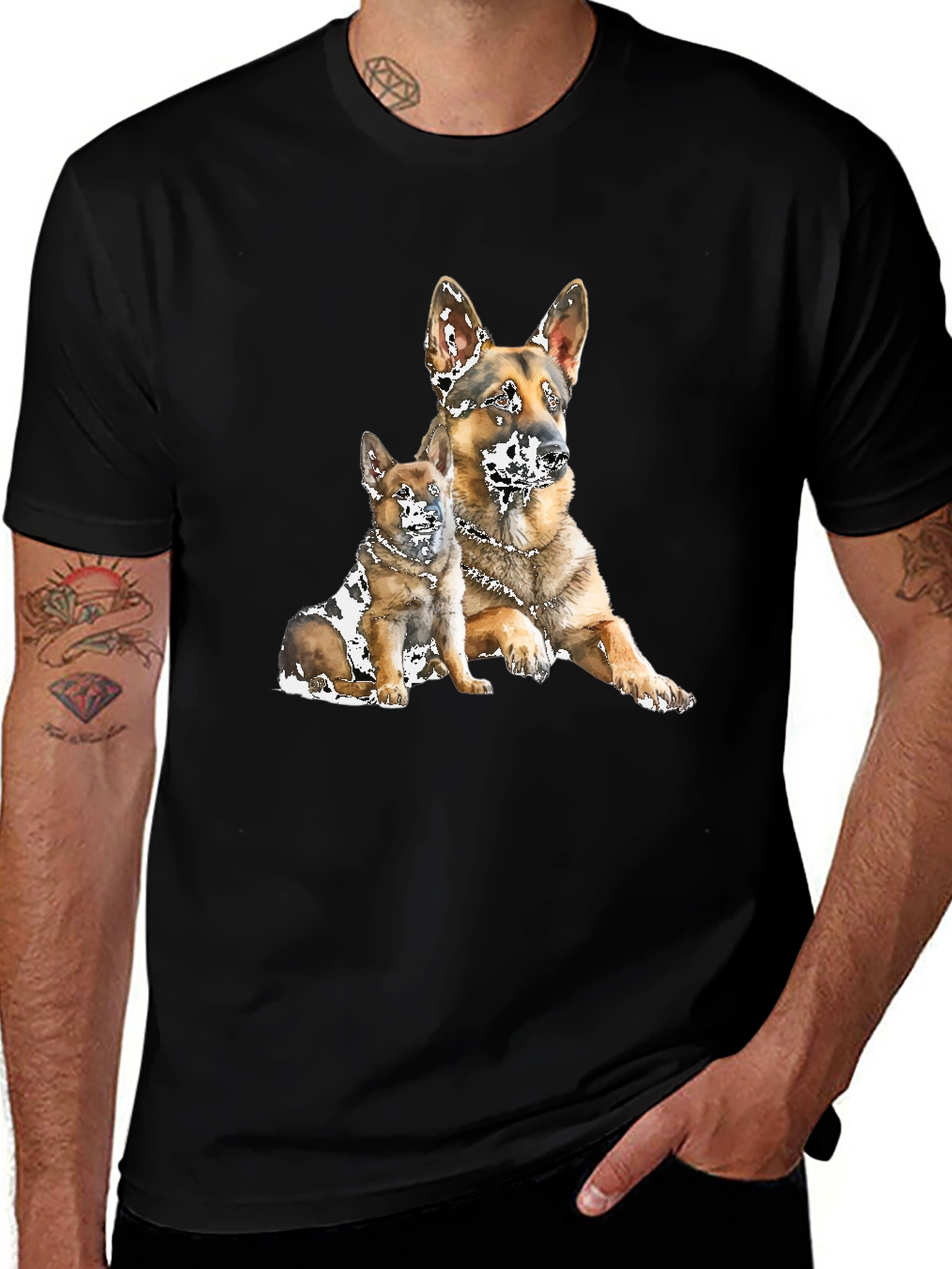German Shepherd Dog Graphic Black T-Shirt