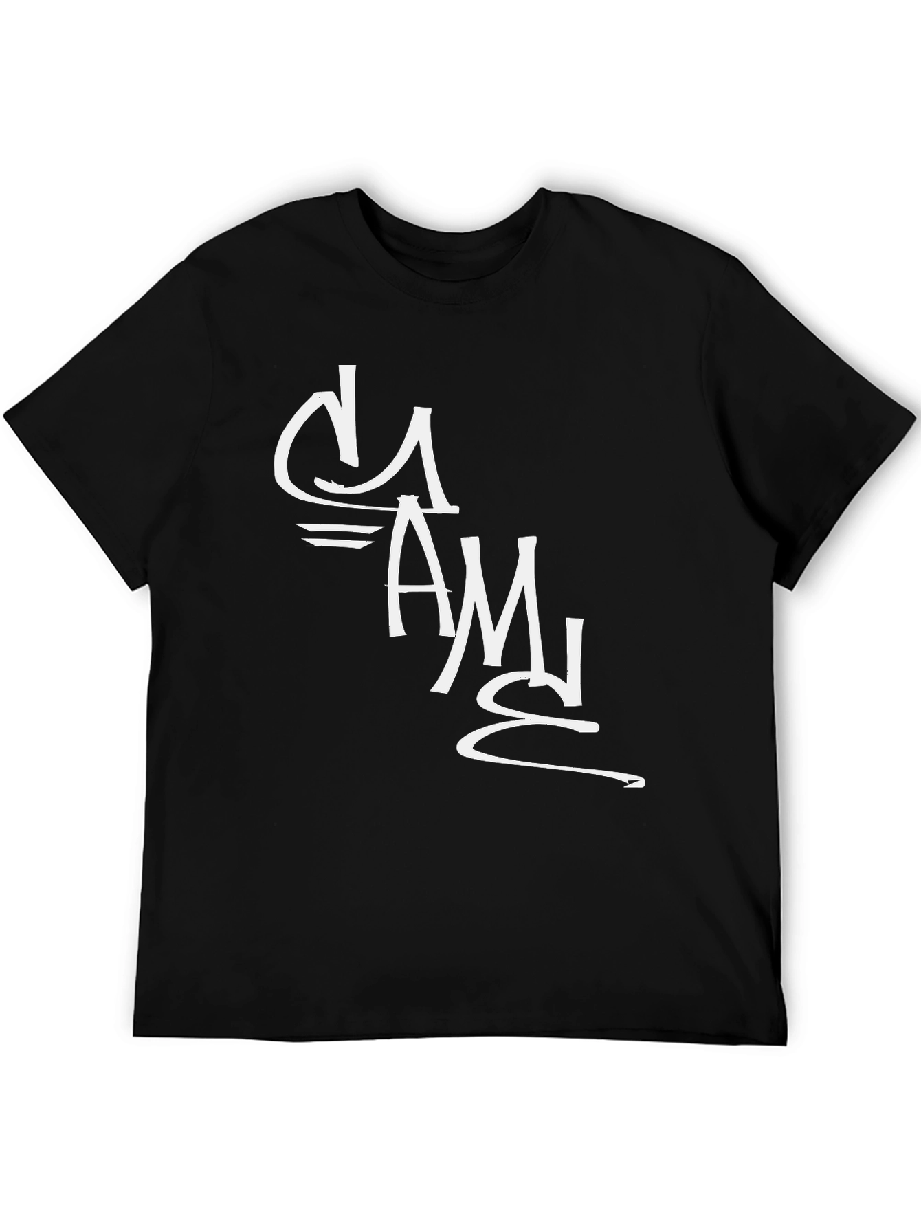 Black T-Shirt with White Graffiti Style Graphic