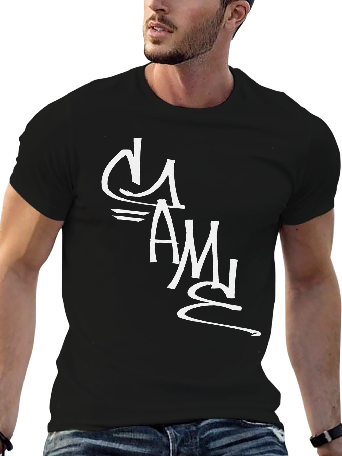 Black T-Shirt with White Graffiti Style Graphic