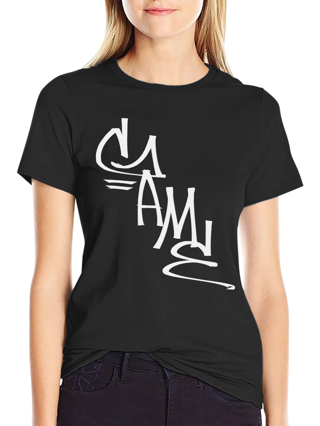 Black T-Shirt with White Graffiti Style Graphic