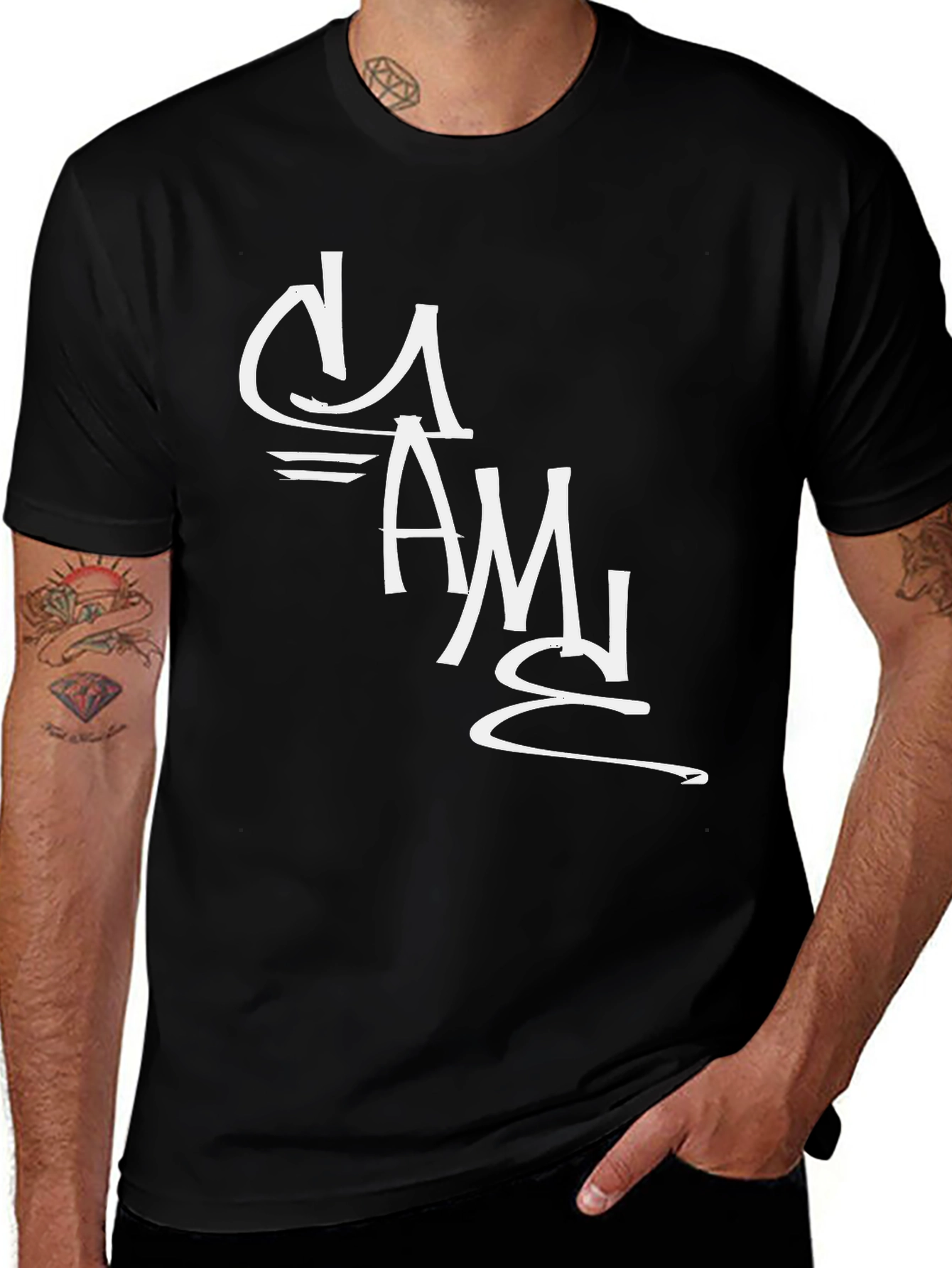 Black T-Shirt with White Graffiti Style Graphic