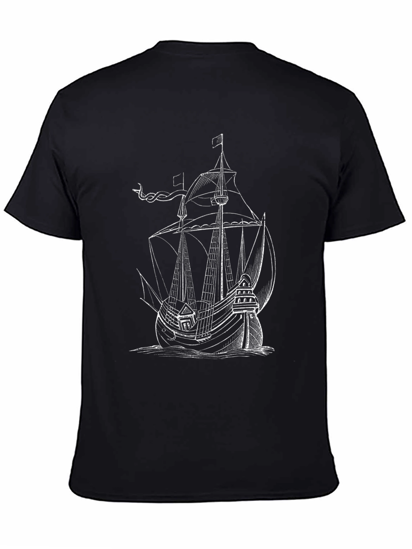 Nautical Ship Graphic Tee - Black Cotton Blend