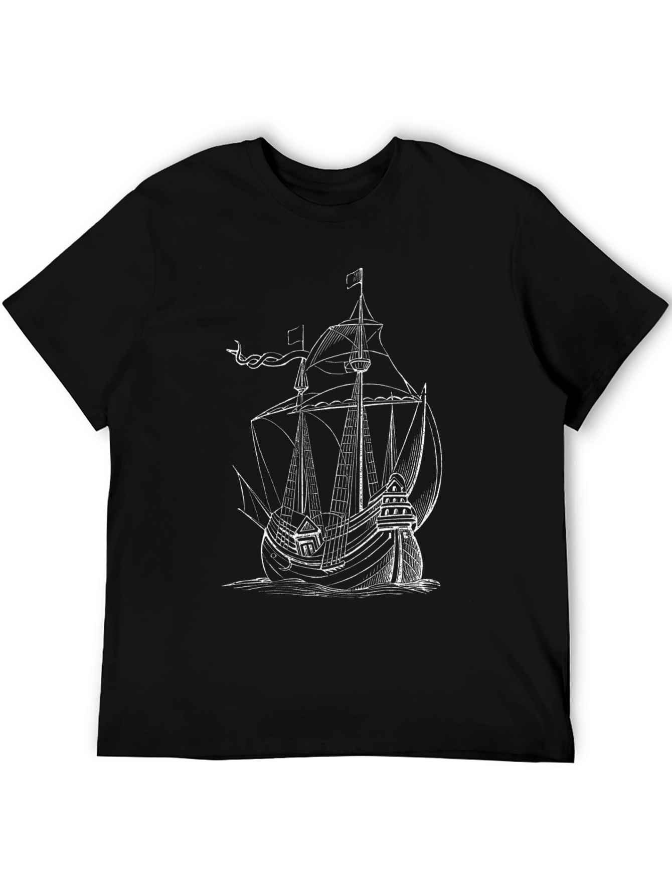 Nautical Ship Graphic Tee - Black Cotton Blend