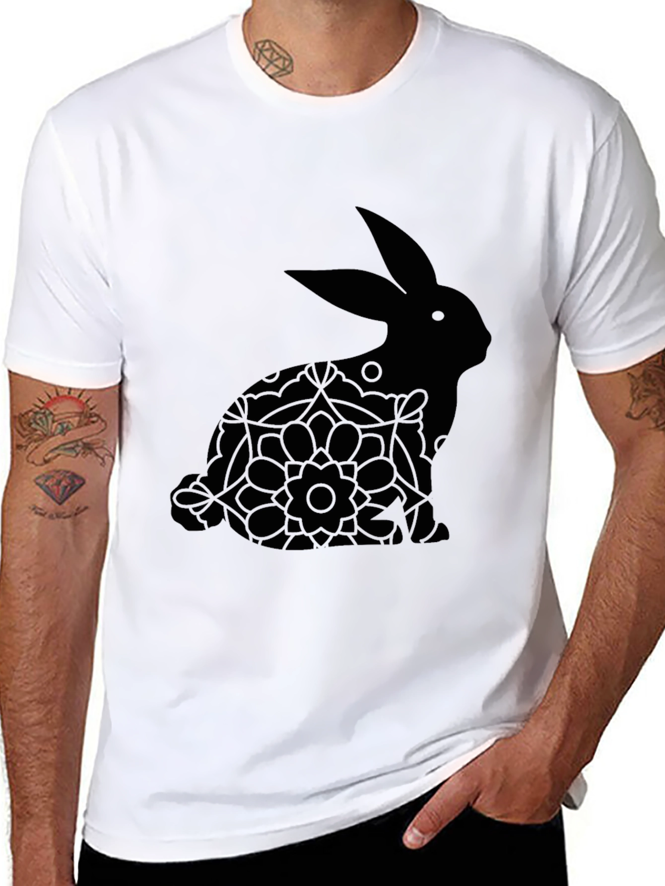Black Easter Bunny Floral T-Shirt