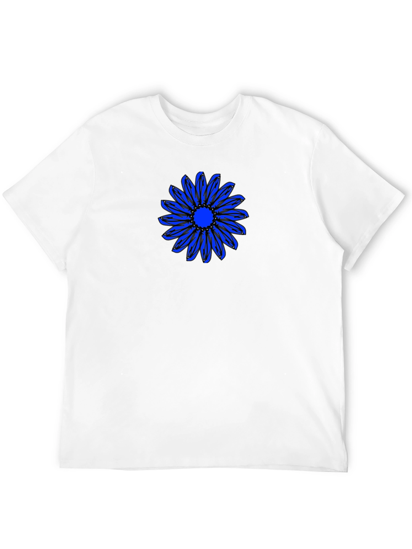 Black T-Shirt with Blue Daisy Graphic