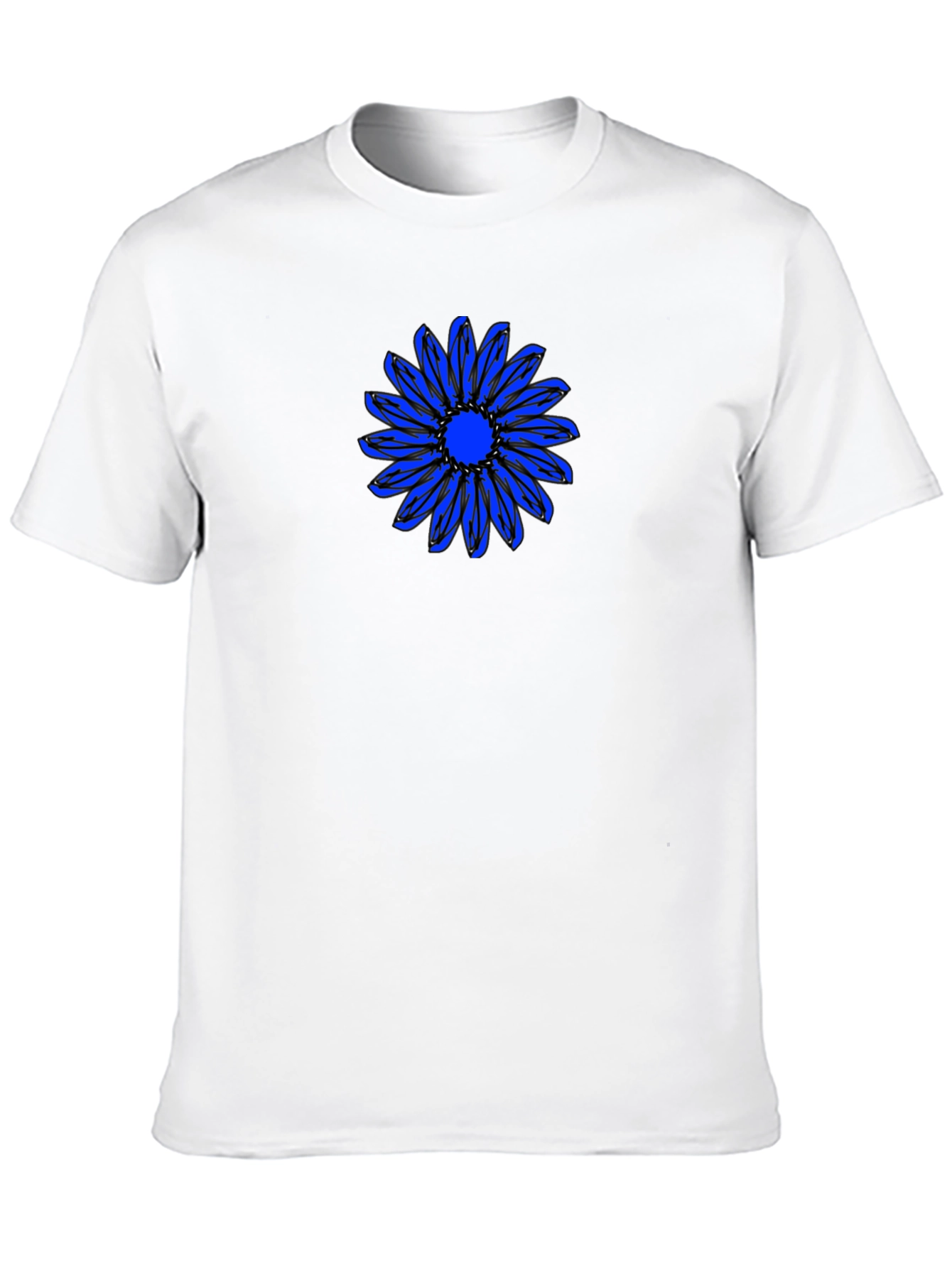 Black T-Shirt with Blue Daisy Graphic