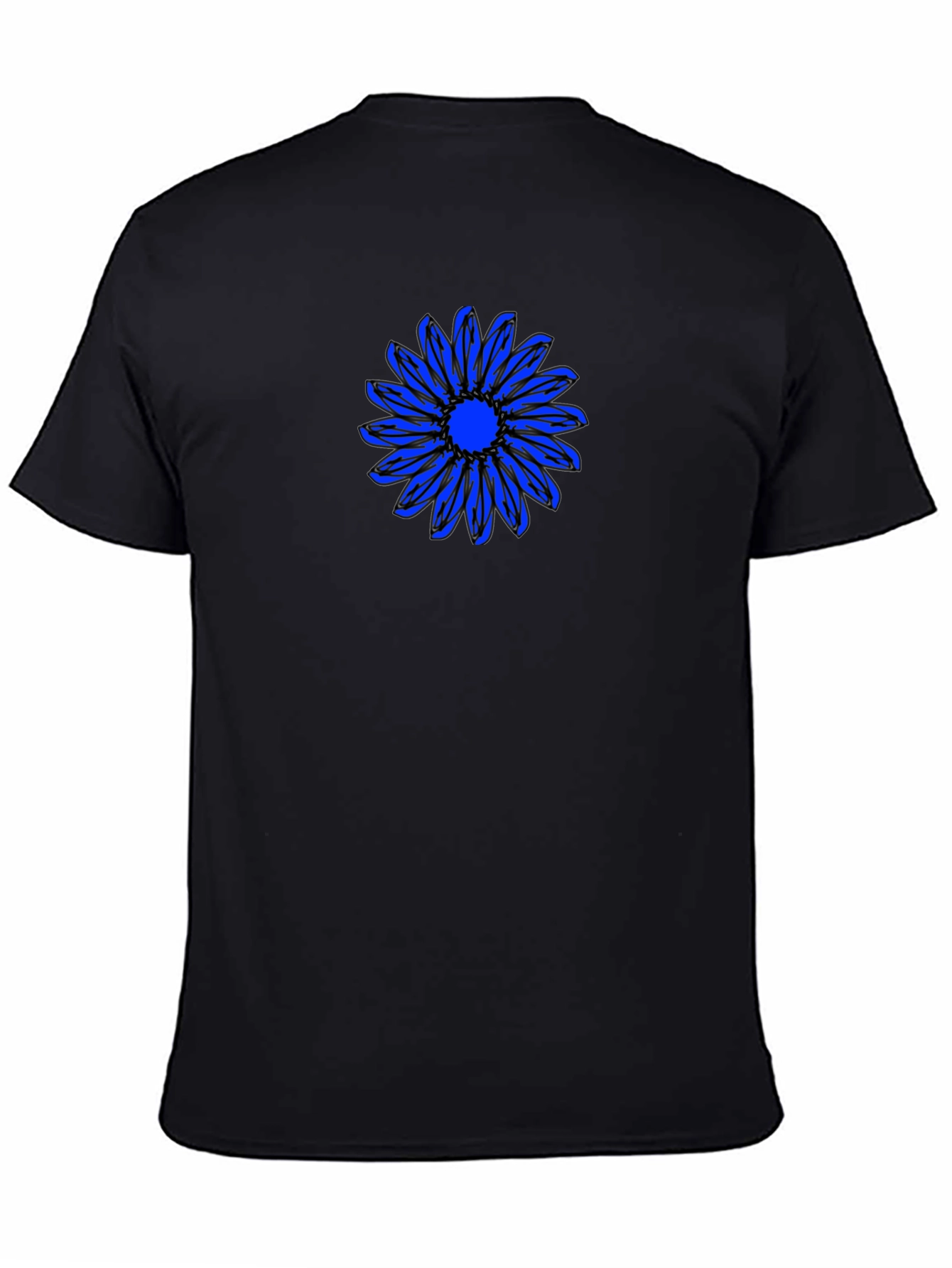 Black T-Shirt with Blue Daisy Graphic