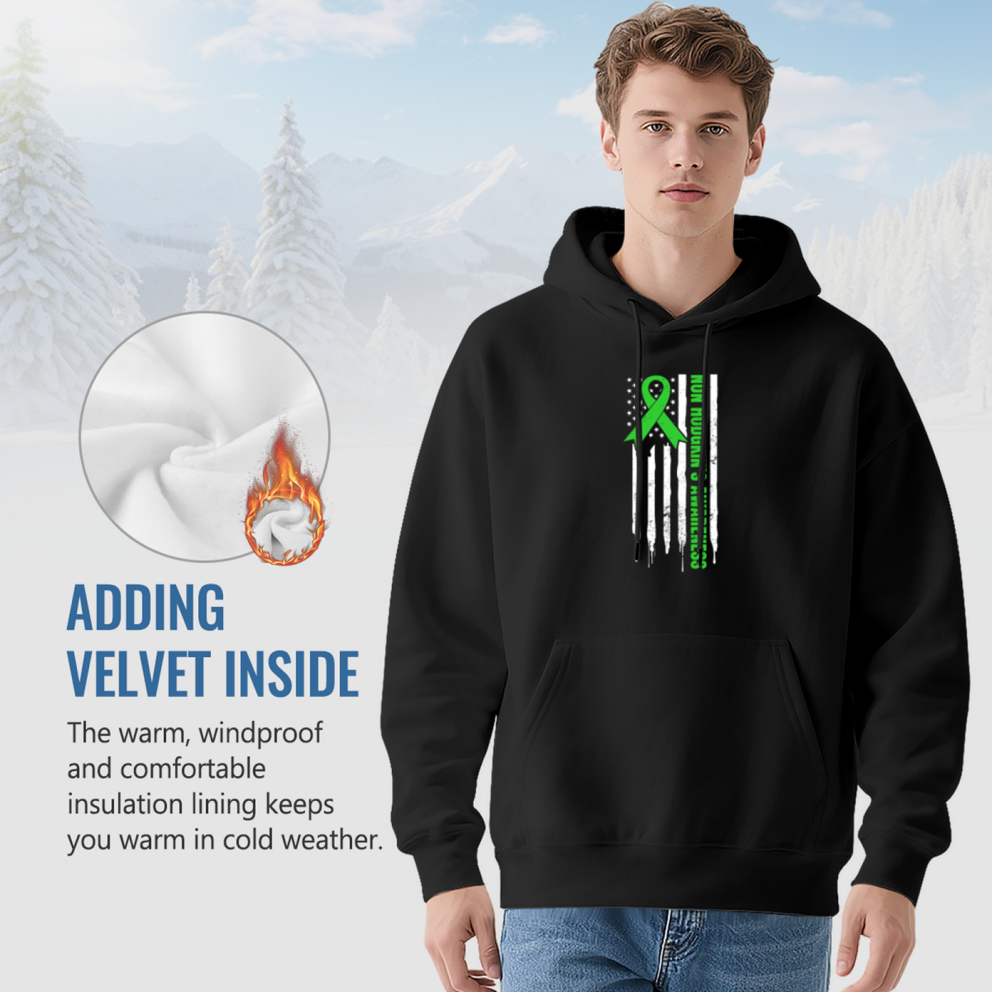 Green Ribbon American Flag Unisex Hoodie, Soft Support Top