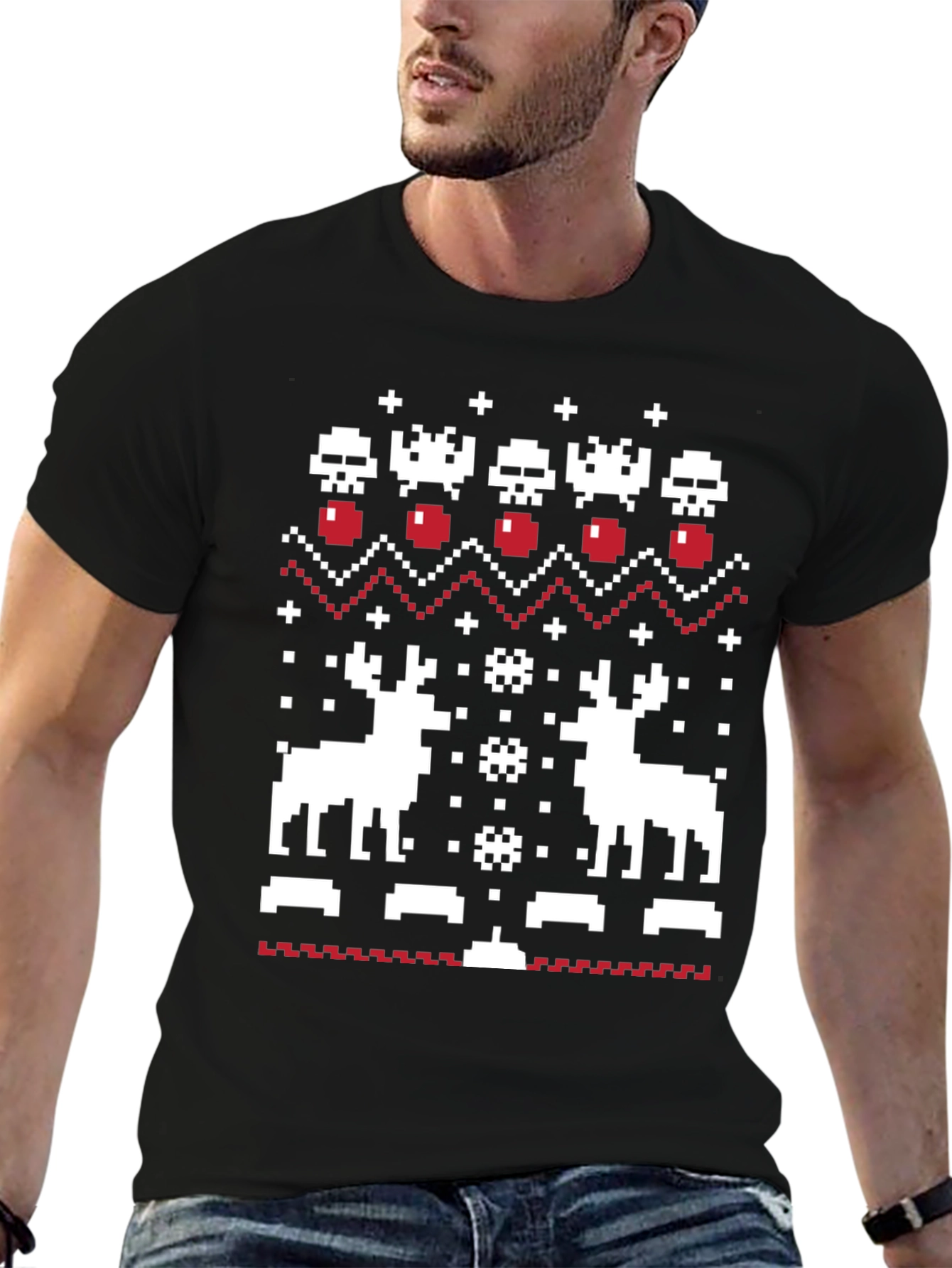 Pixel Art Christmas Deer T-Shirt