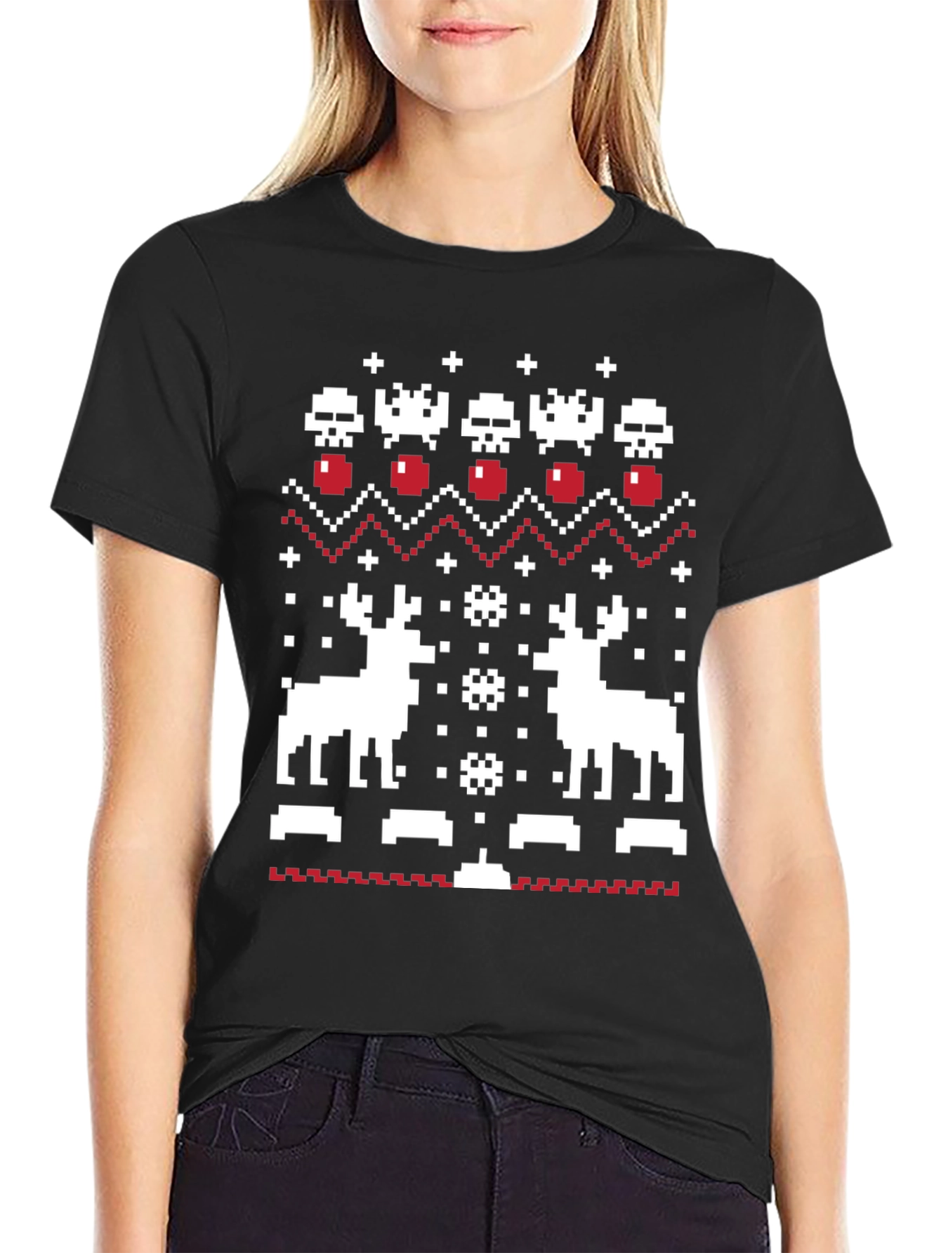 Pixel Art Christmas Deer T-Shirt