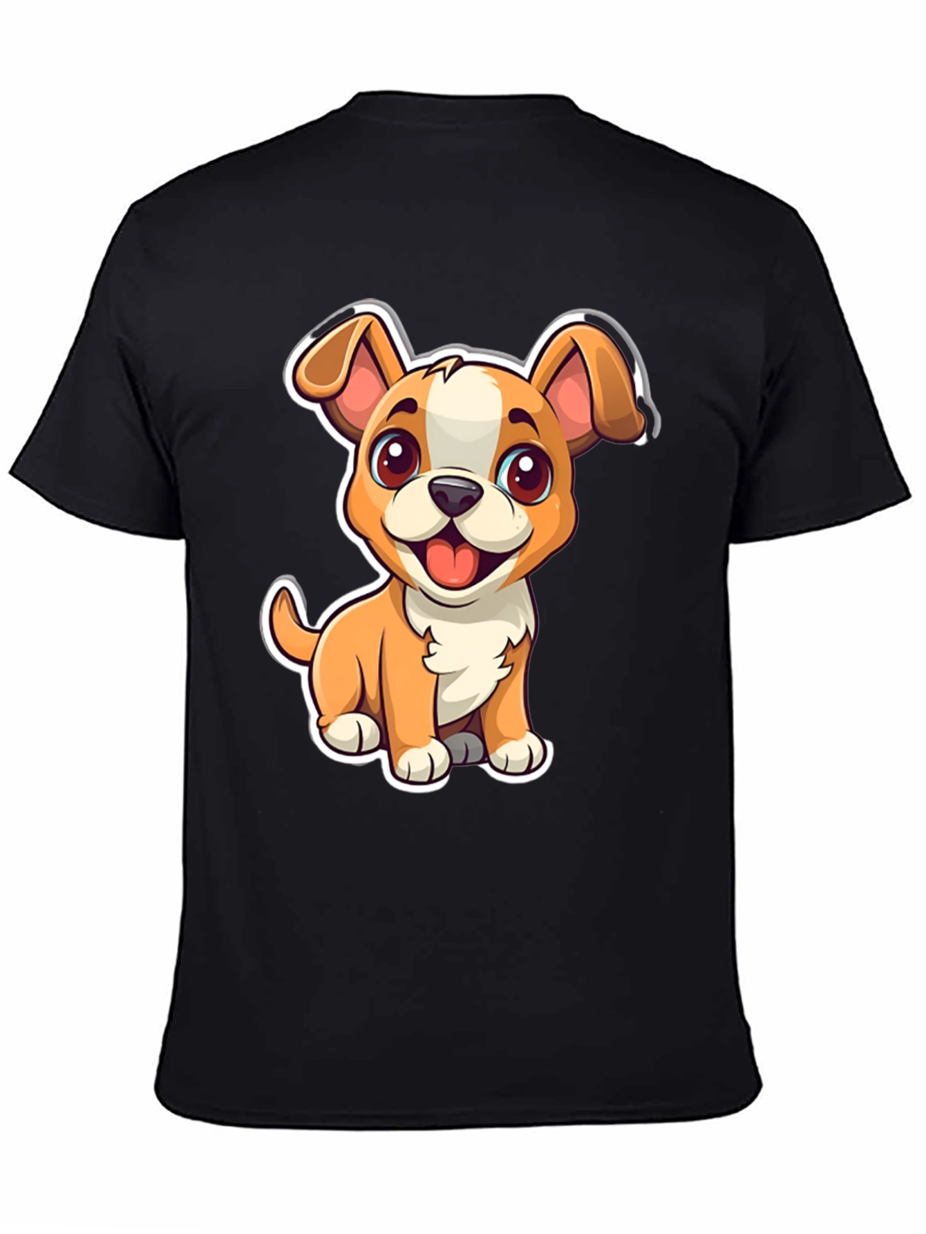Cute Cartoon Dog Graphic Tee - Black Unisex T-Shirt