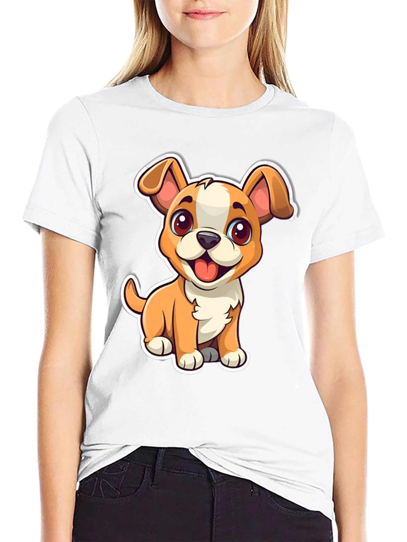 Cute Cartoon Dog Graphic Tee - Black Unisex T-Shirt