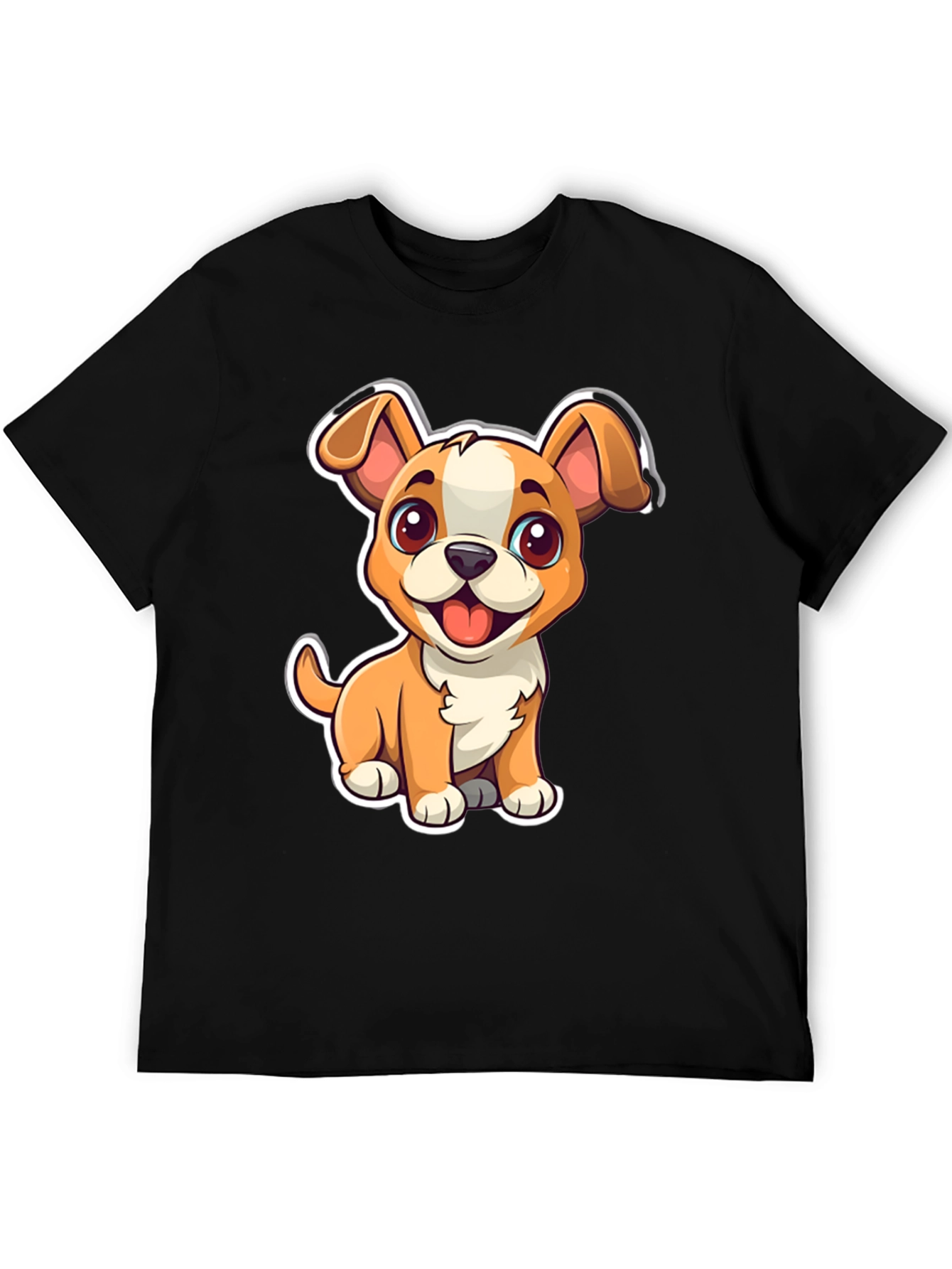Cute Cartoon Dog Graphic Tee - Black Unisex T-Shirt