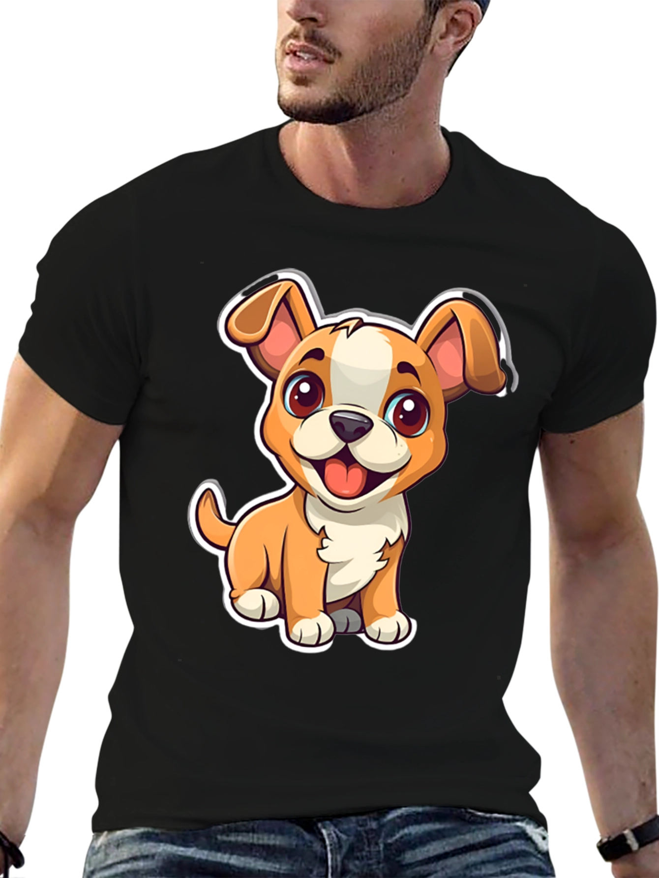 Cute Cartoon Dog Graphic Tee - Black Unisex T-Shirt