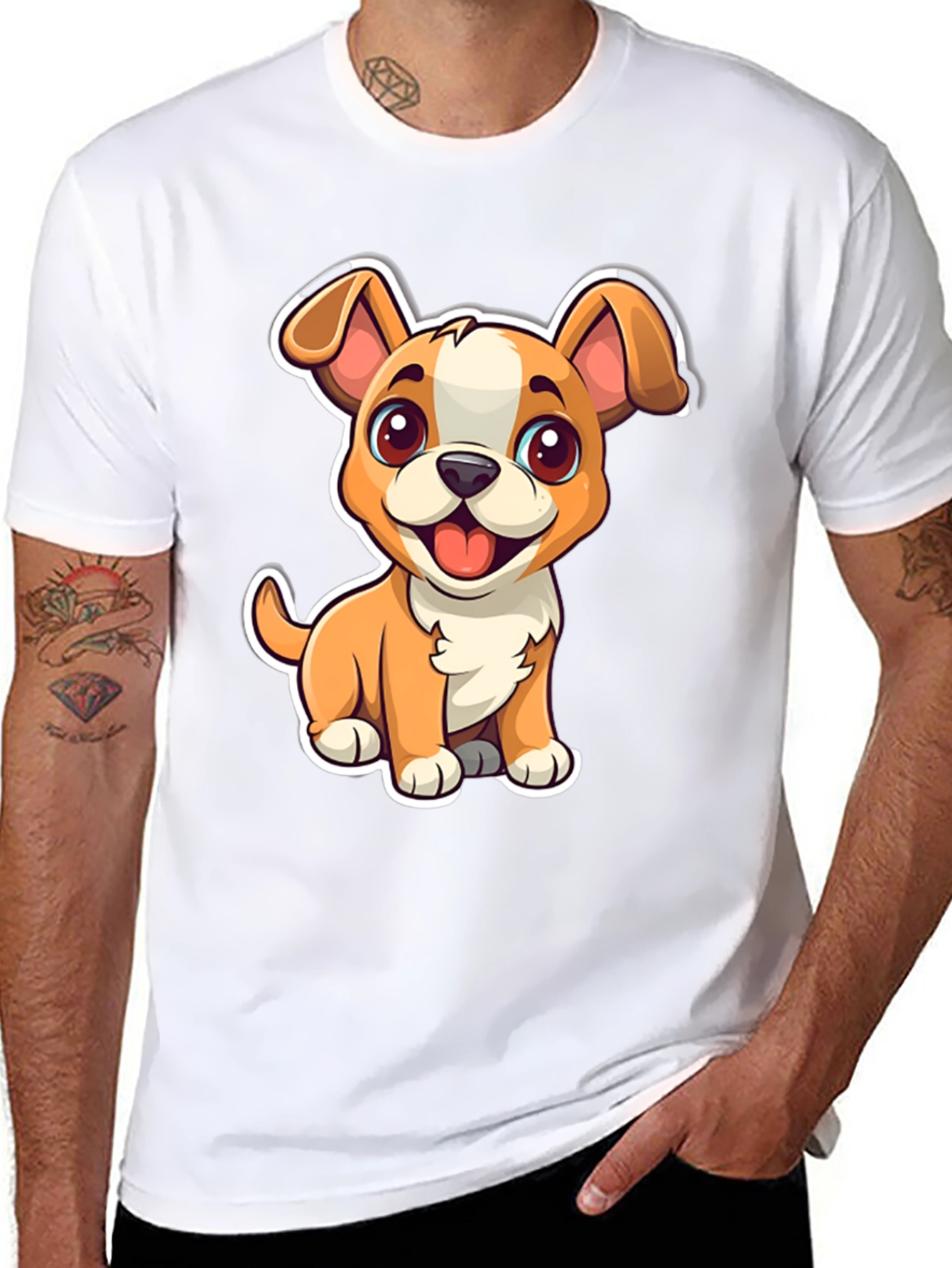 Cute Cartoon Dog Graphic Tee - Black Unisex T-Shirt