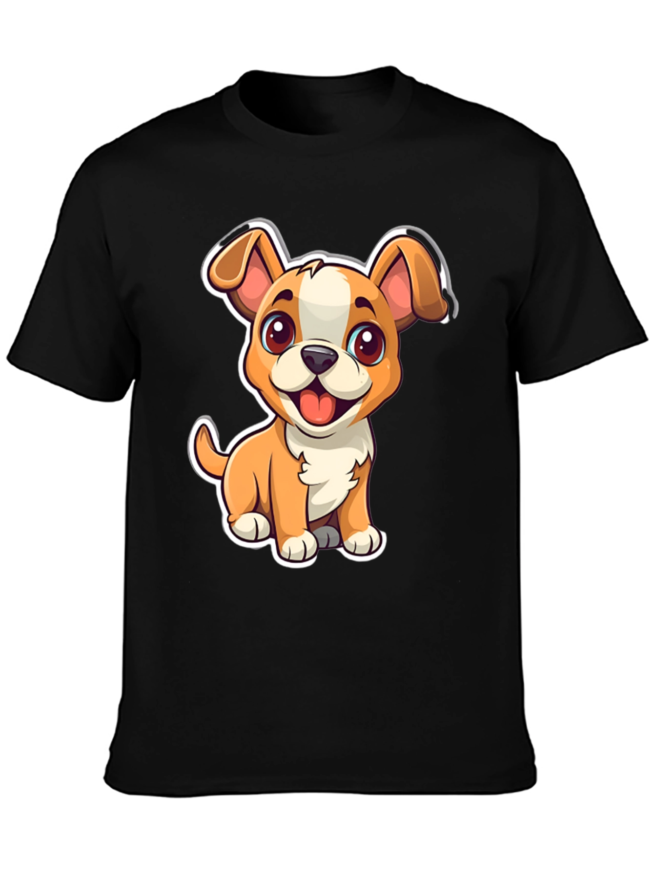 Cute Cartoon Dog Graphic Tee - Black Unisex T-Shirt