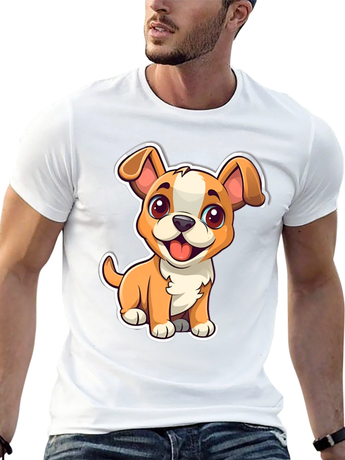 Cute Cartoon Dog Graphic Tee - Black Unisex T-Shirt