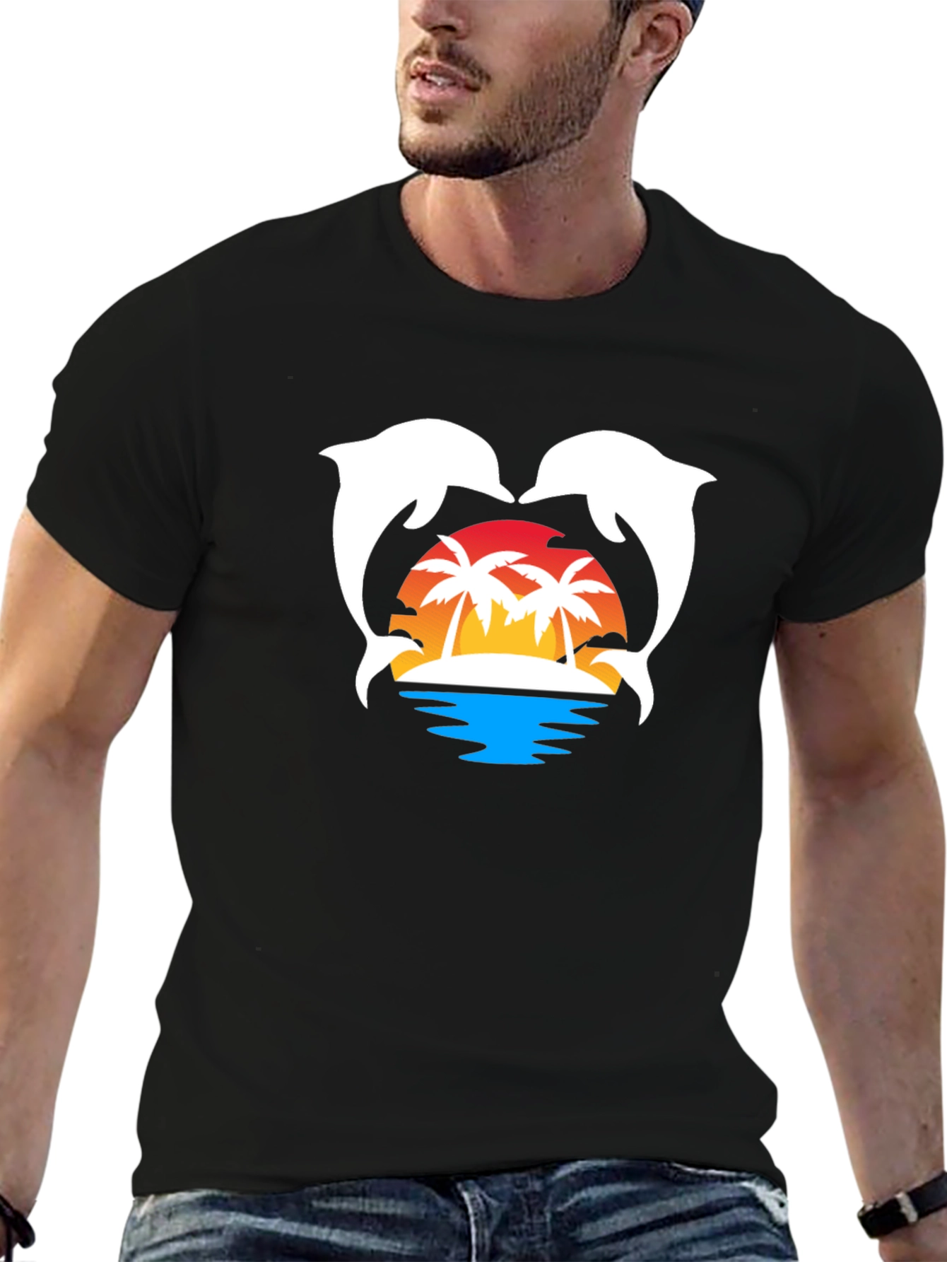 Dolphin Sunset T-Shirt | Tropical Island Graphic Tee