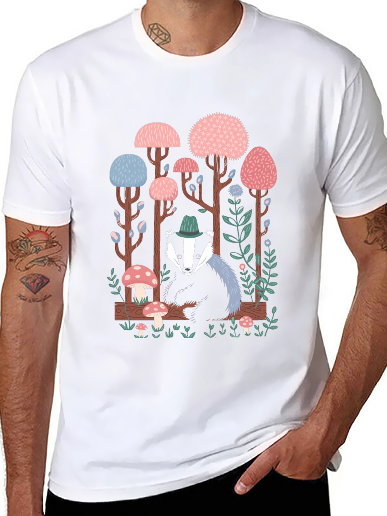 Whimsical Badger Forest Graphic Tee