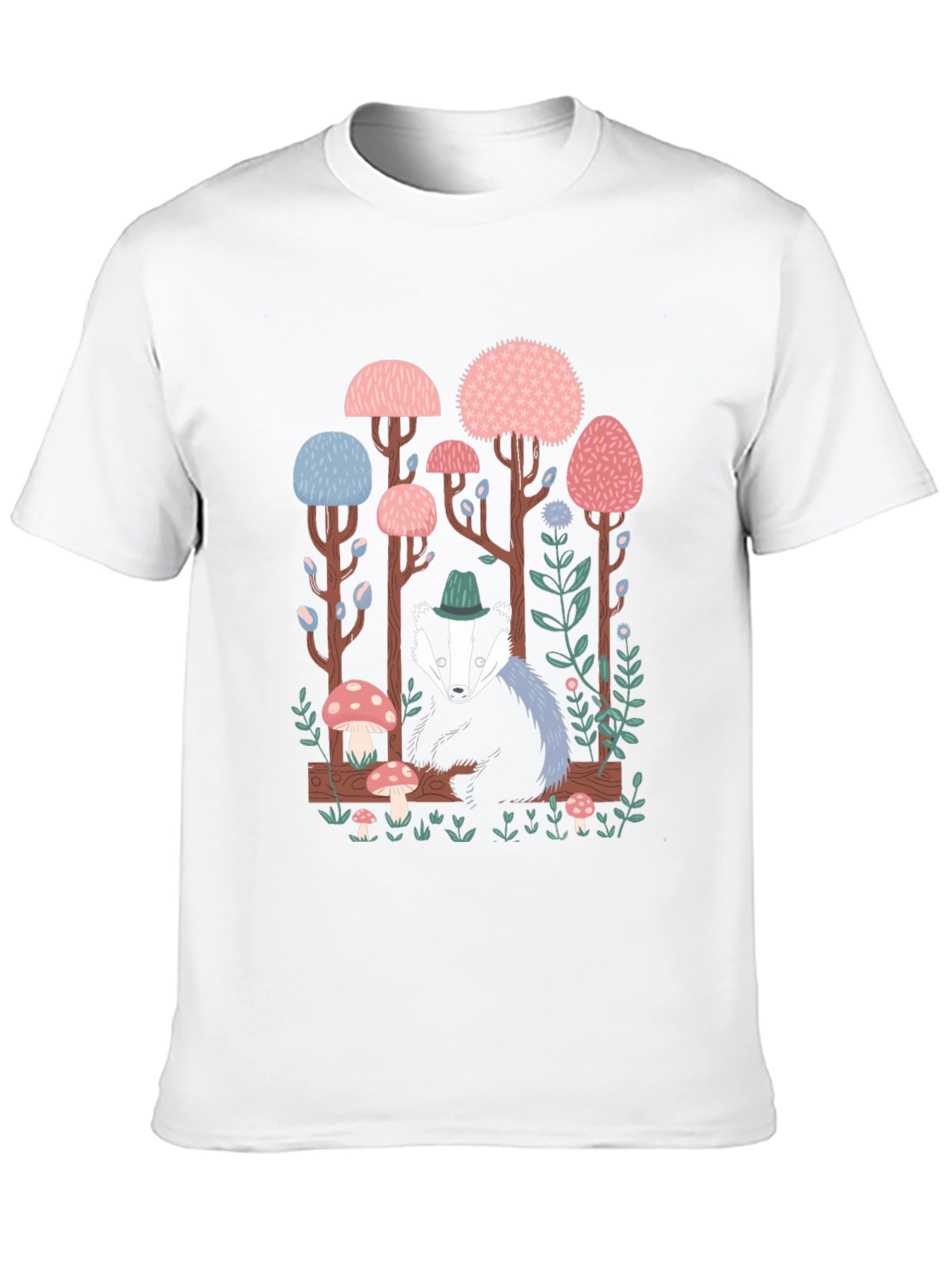 Whimsical Badger Forest Graphic Tee