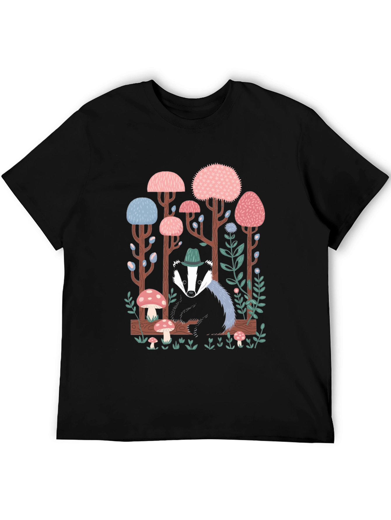Whimsical Badger Forest Graphic Tee