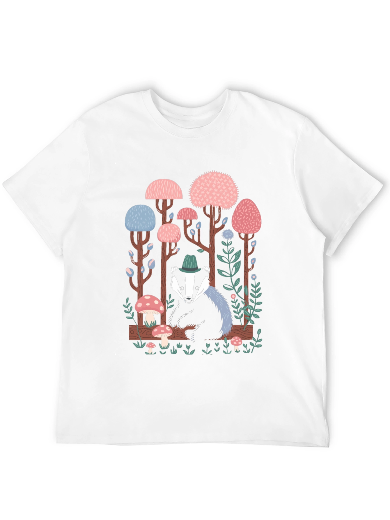 Whimsical Badger Forest Graphic Tee