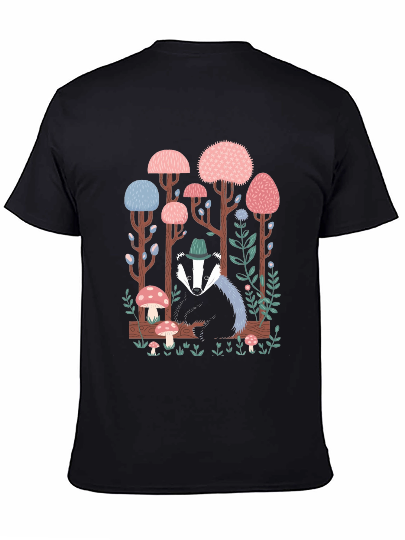 Whimsical Badger Forest Graphic Tee