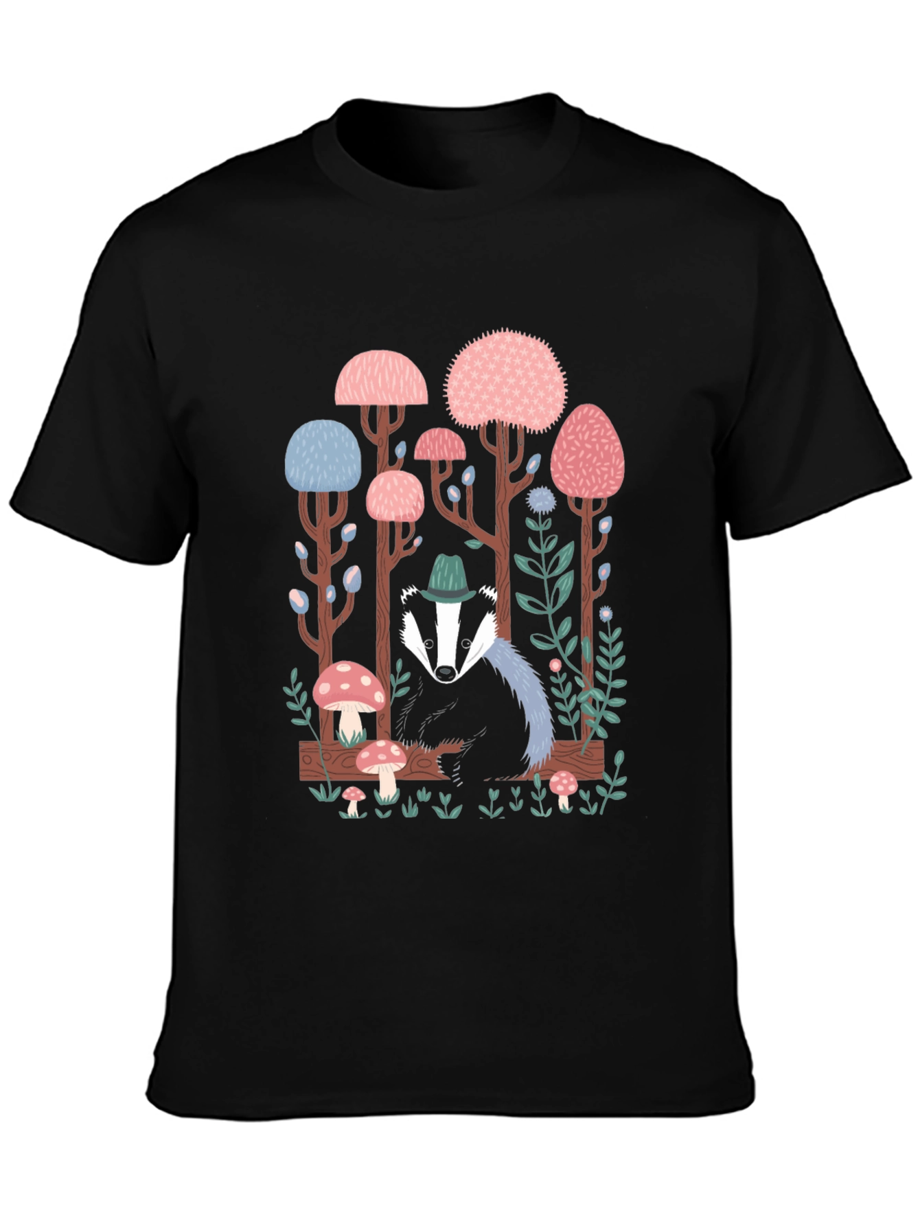 Whimsical Badger Forest Graphic Tee