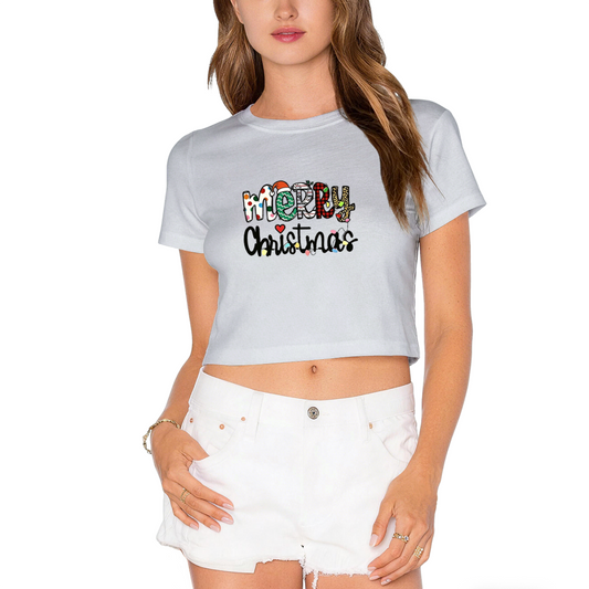 Colorful Merry Christmas Letter Print Crop T?Shirt