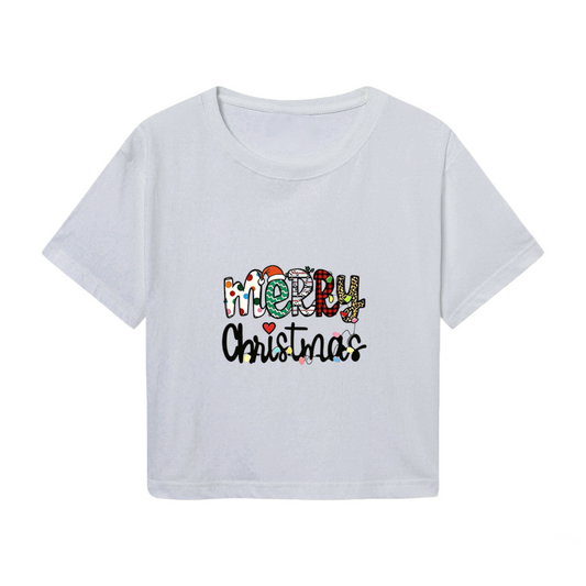 Colorful Merry Christmas Letter Print Crop T?Shirt