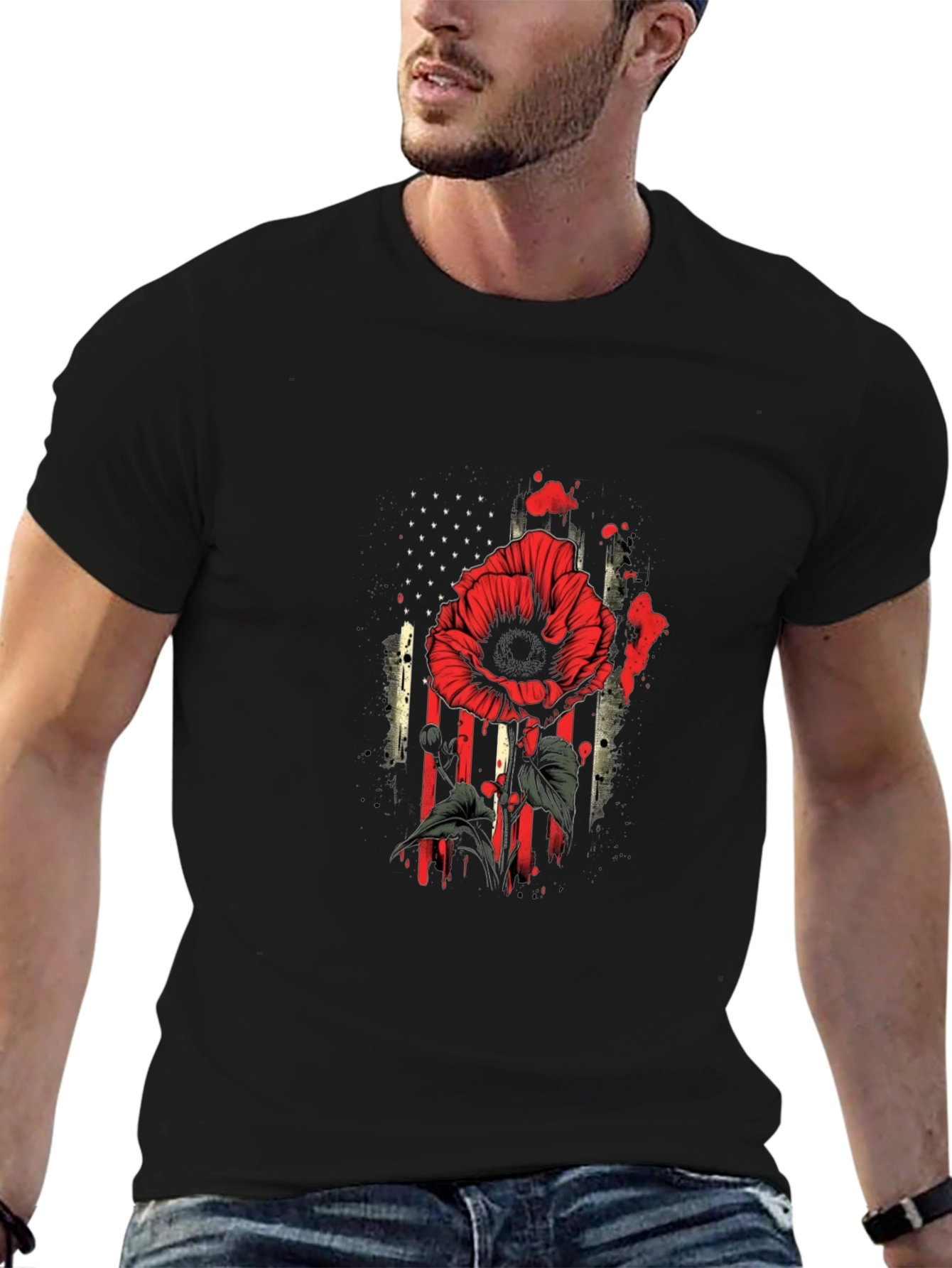 Poppy American Flag Graphic T-Shirt