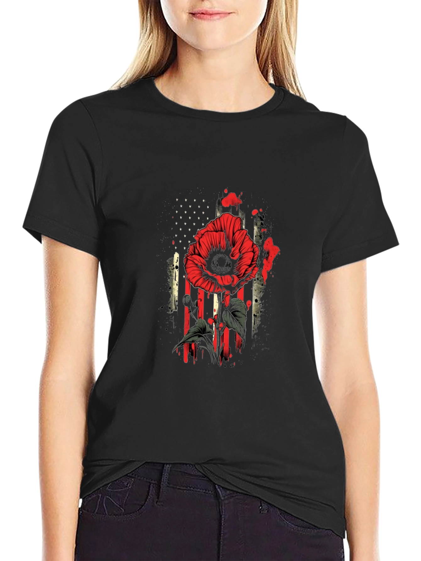 Poppy American Flag Graphic T-Shirt