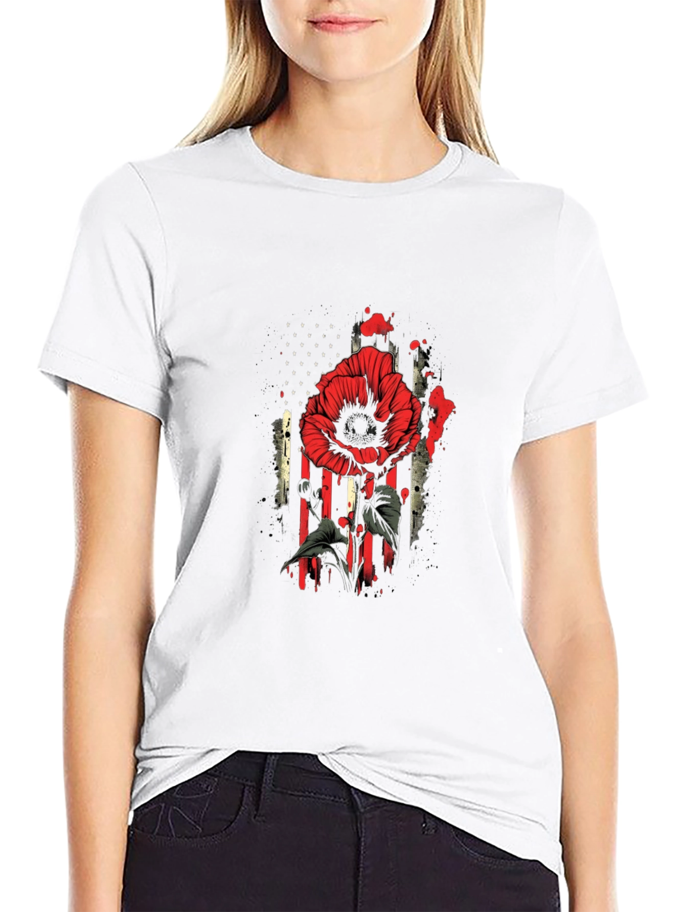 Poppy American Flag Graphic T-Shirt