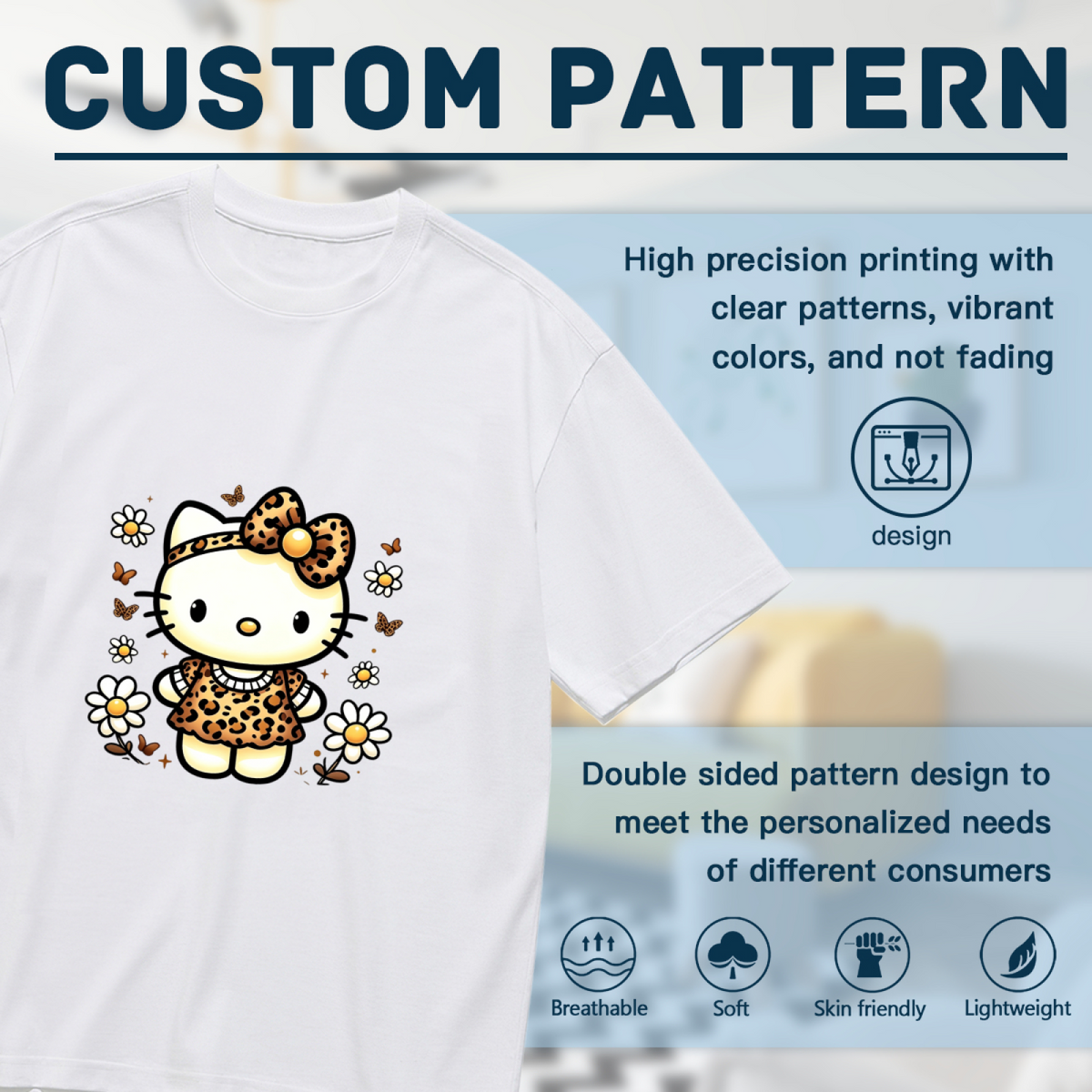 Leopard?Style Hello Kitty Daisy Floral Plus?Size White Tee