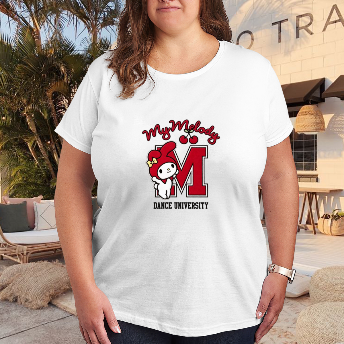 94 DANCE UNIVERSITY Trendy Letter Plus Size Women T-Shirt