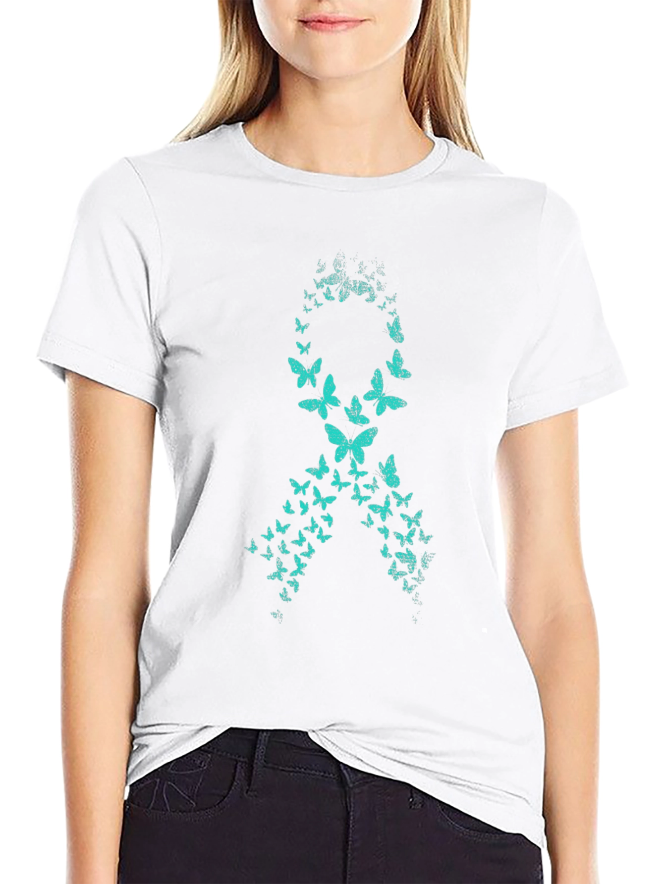 Teal Butterfly Awareness Ribbon Graphic Tee