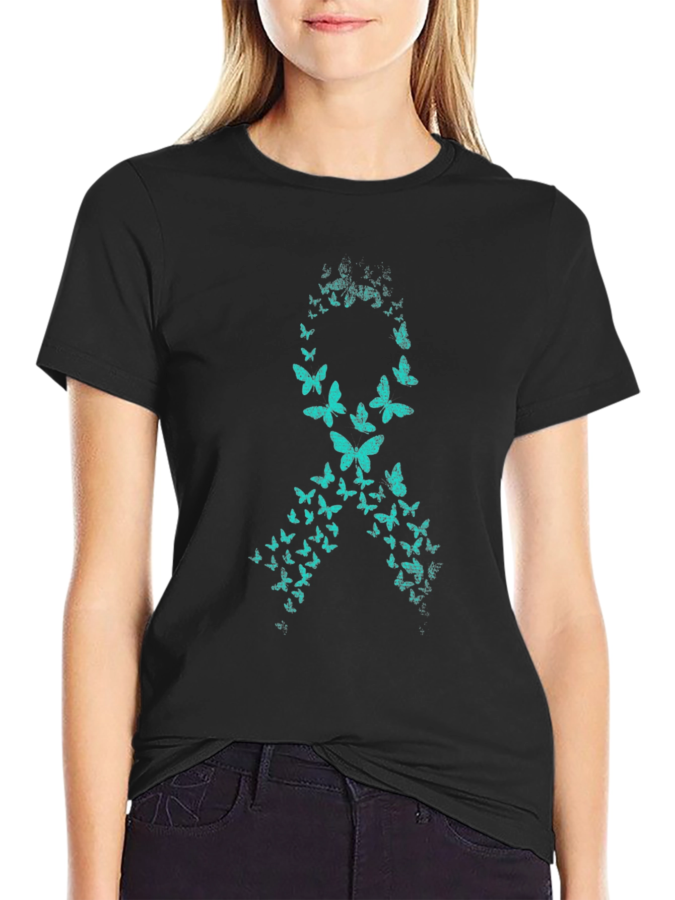 Teal Butterfly Awareness Ribbon Graphic Tee
