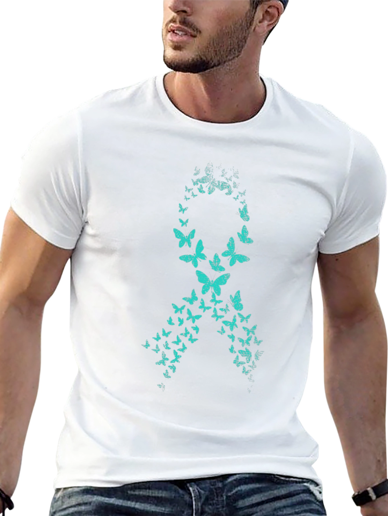 Teal Butterfly Awareness Ribbon Graphic Tee