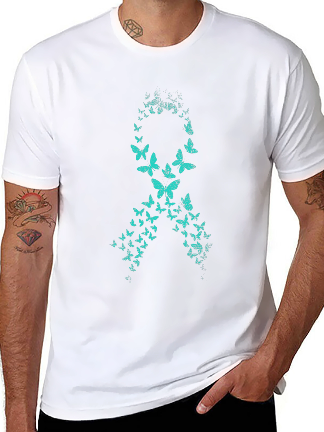 Teal Butterfly Awareness Ribbon Graphic Tee