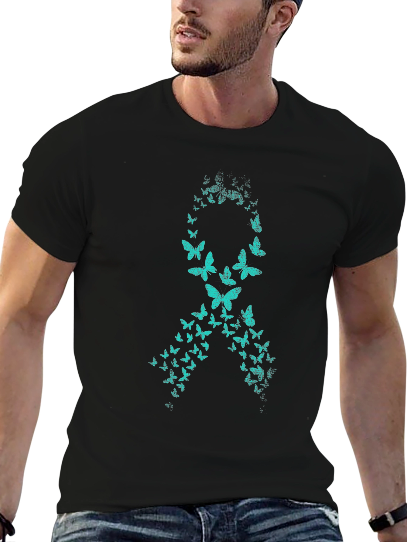 Teal Butterfly Awareness Ribbon Graphic Tee
