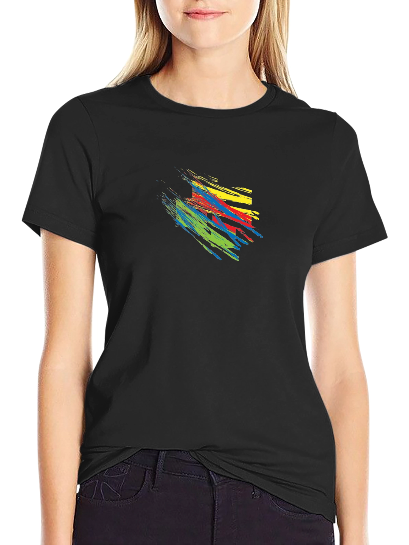 Abstract Brushstroke Graphic Print Tee - Mens Black T-Shirt