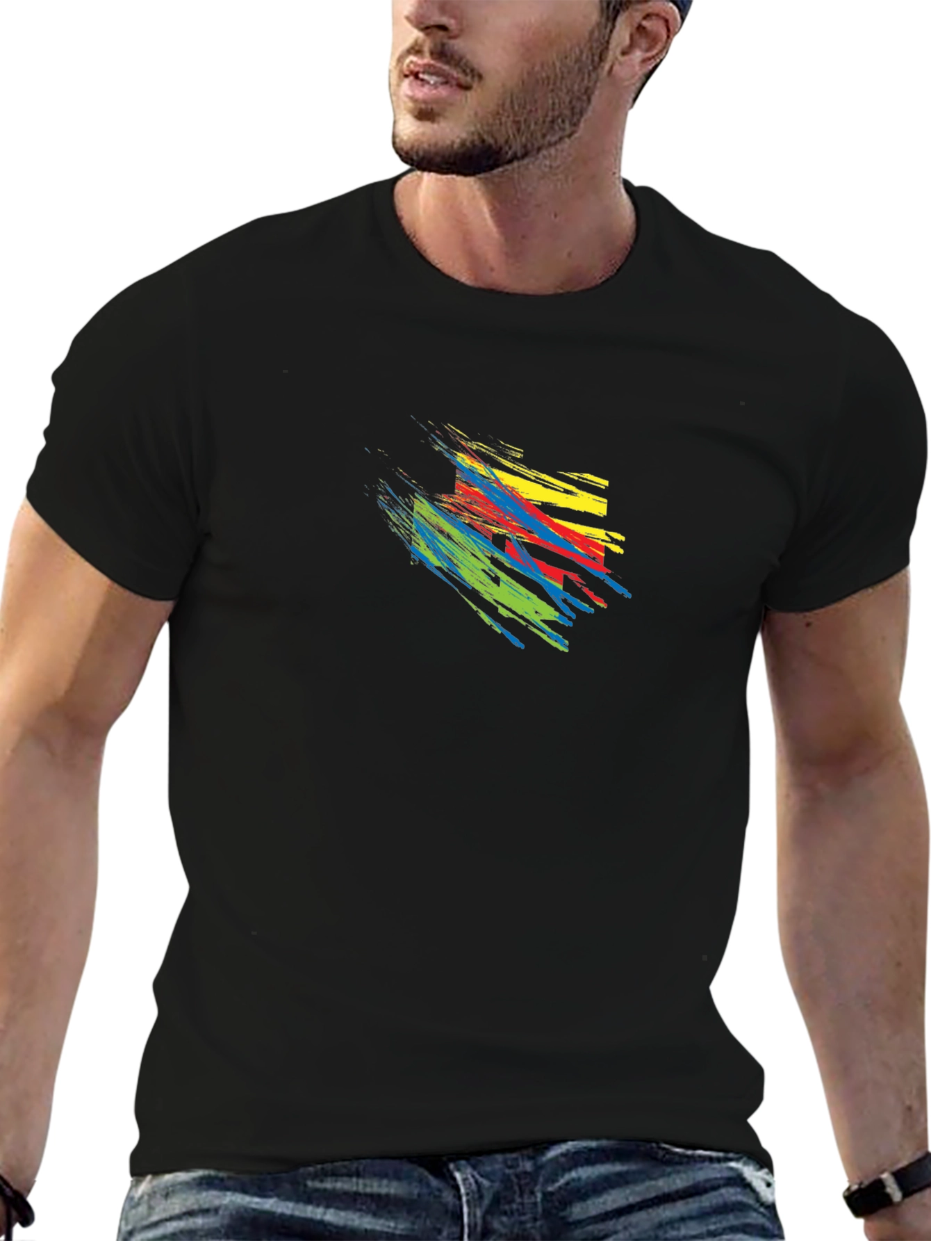Abstract Brushstroke Graphic Print Tee - Mens Black T-Shirt